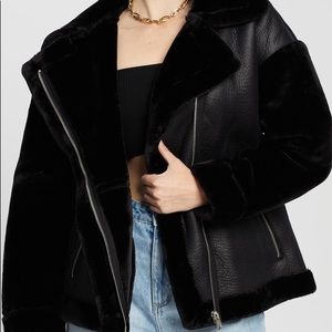 ❤️Leather & Fur Aviator Moto Jacket